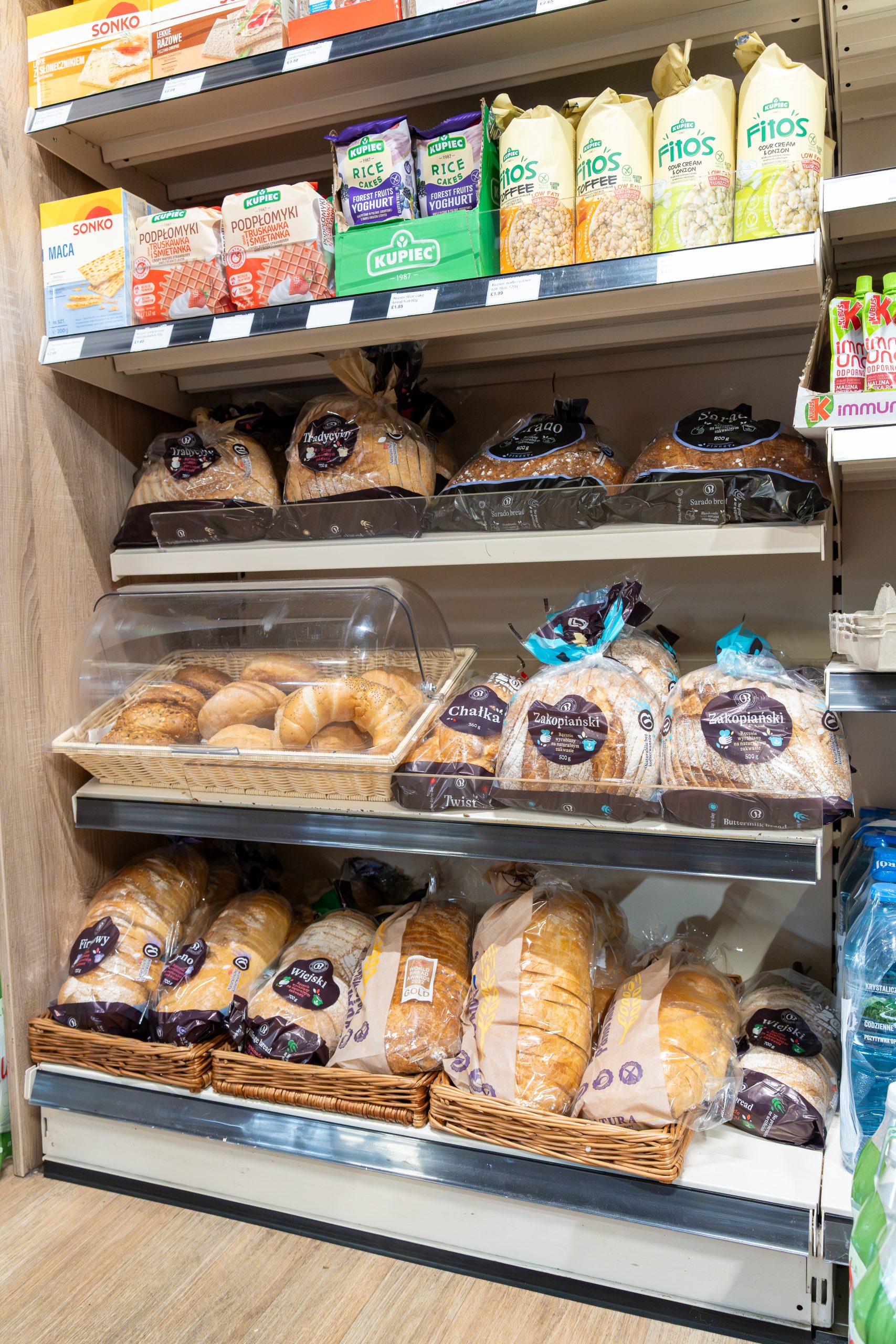Fresh bread on the bakery shelf