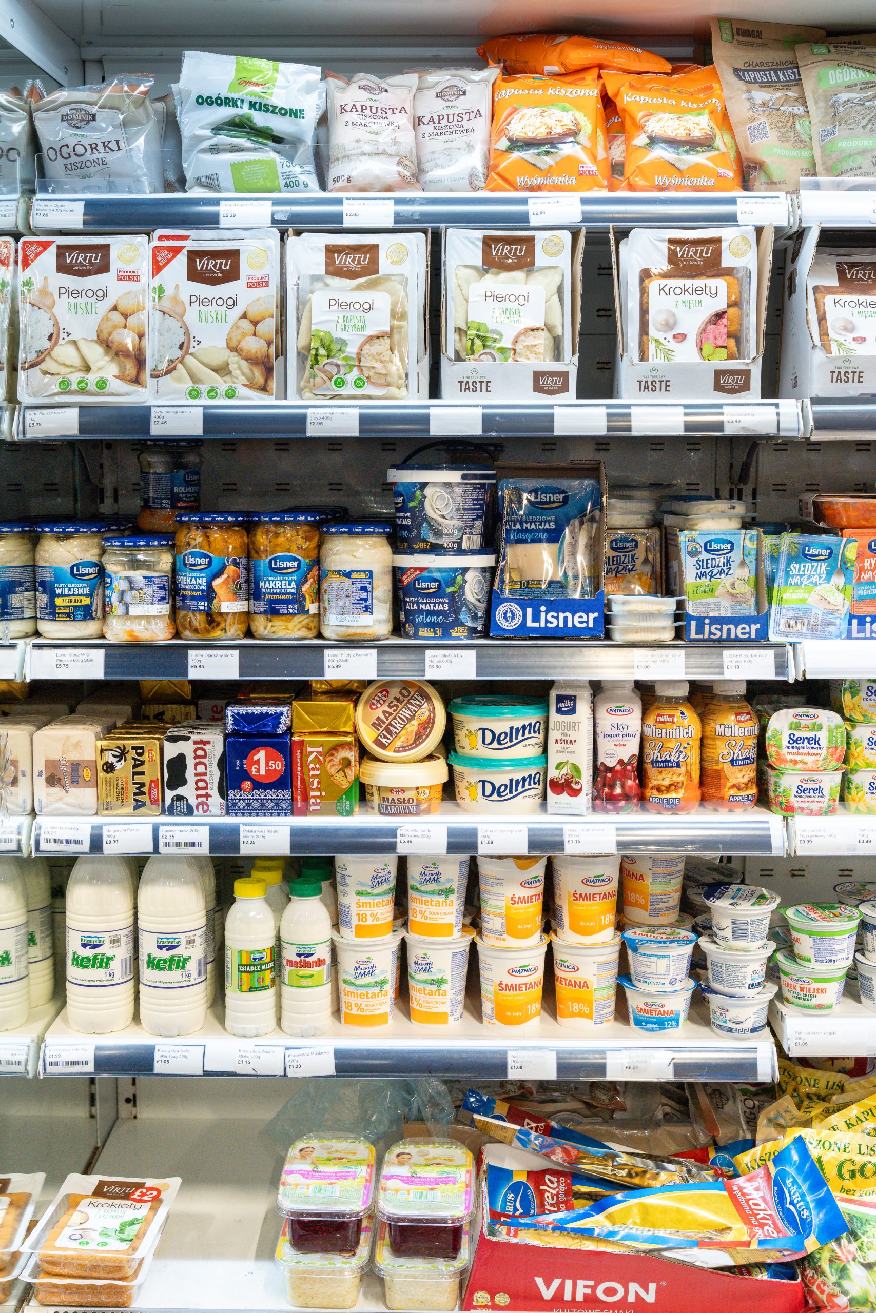 Polish grocery shelves
