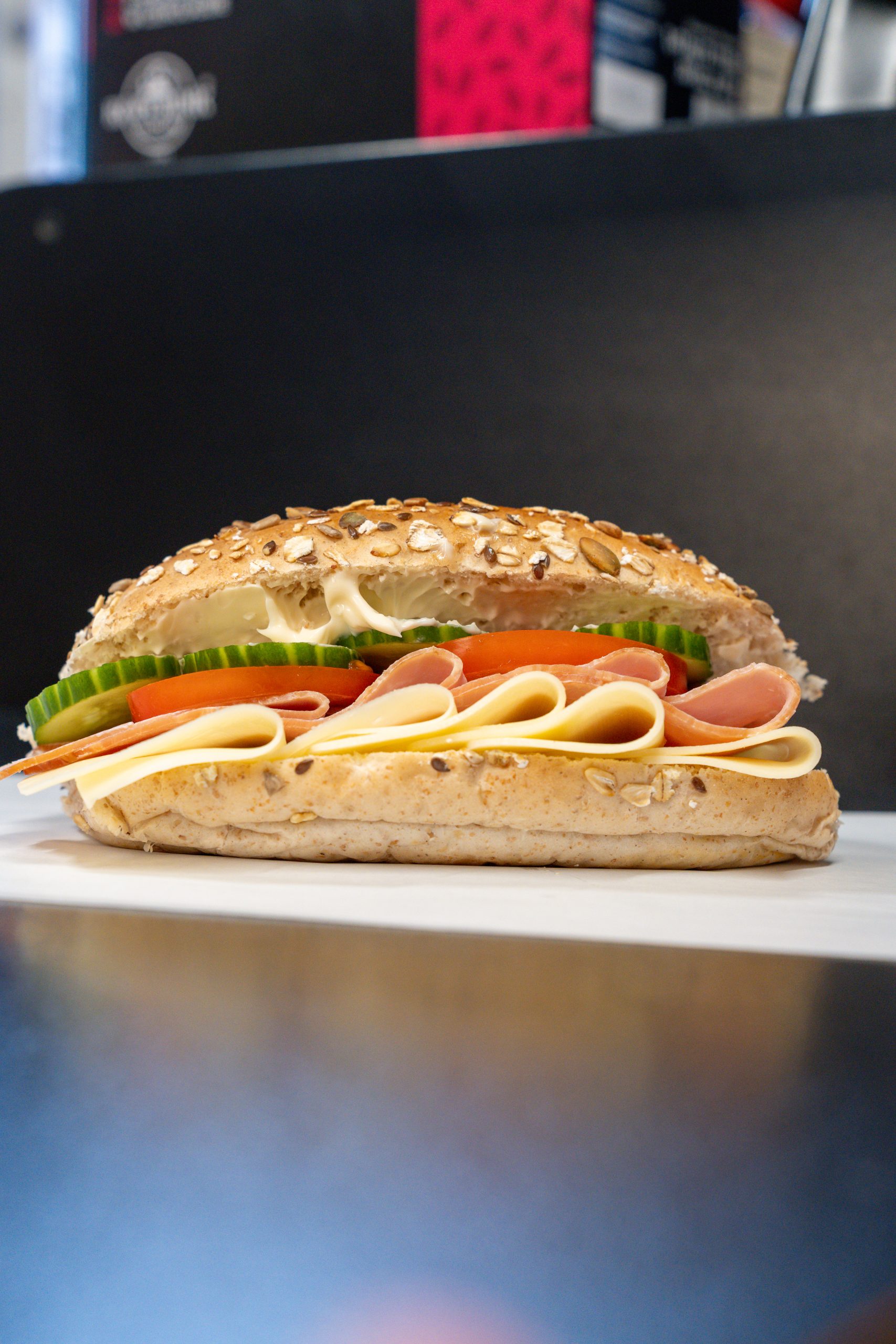 Fresh sandwich on a seeded bun