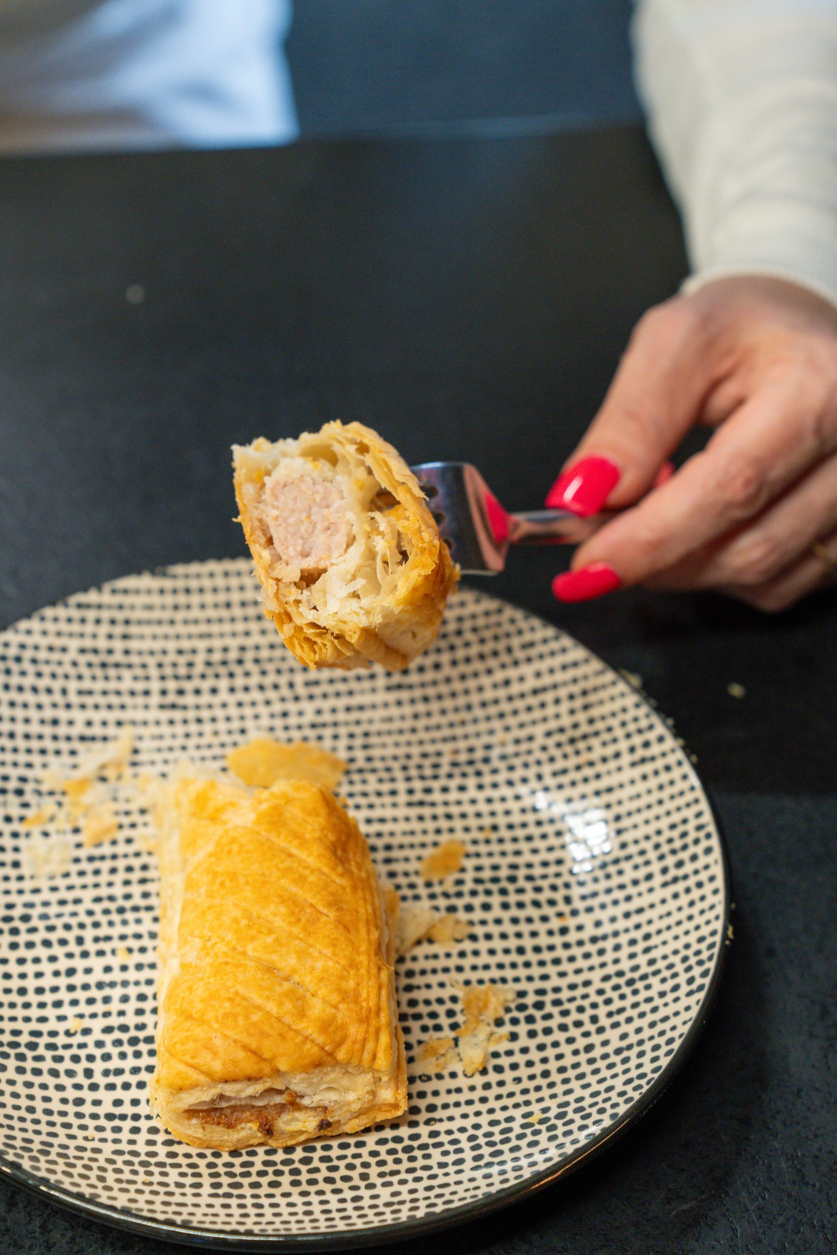 Sausage roll cut open