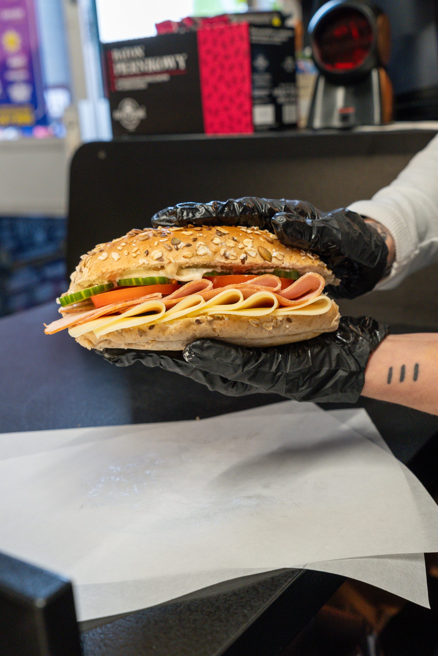 Fresh sandwich on a seeded bun